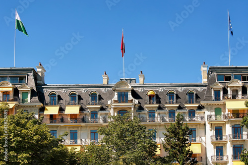 Beau Rivage Palace hotel at Lake Geneva promenade Lausanne