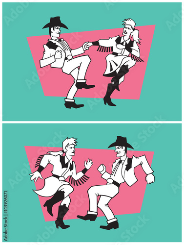 Country Dancers Vector Design.
Set of two illustrations of a pair of country dancers in different poses.