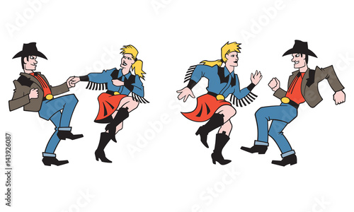 Country Dancers Vector Design. Set of two illustrations of a pair of country dancers in different poses.