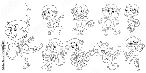 Animal outline for monkeys in different actions