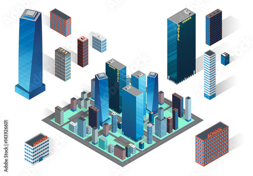 Vector isometric buildings set.