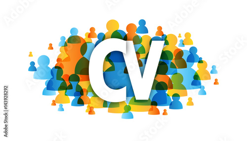"CV" with profile icons in the background