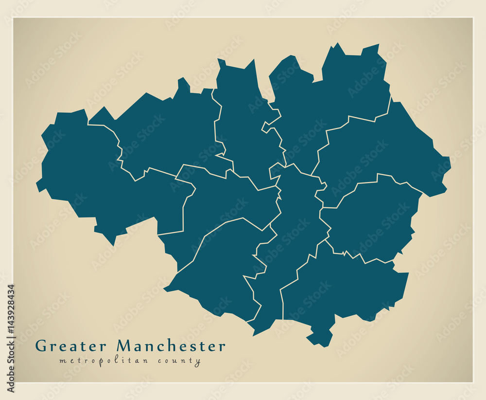 Modern Map - Greater Manchester metropolitan county UK
