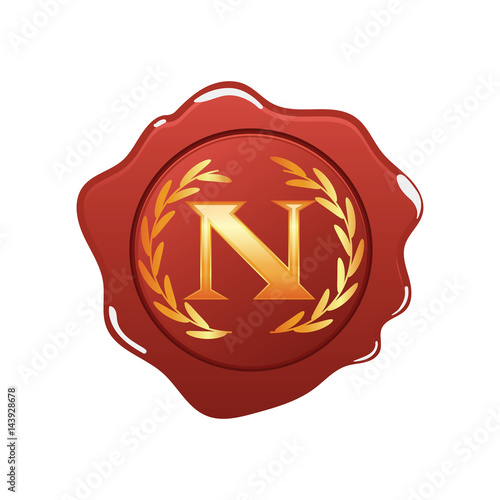 Red wax seal with monogram N isolated on white background