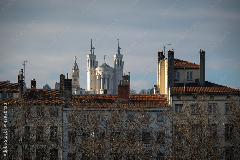 Lyon : Vue sur la Basilique de Fourvière depuis les berges du rhône