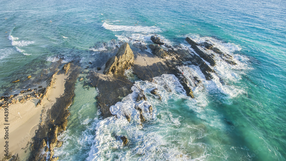 Obraz premium Aerial view of Currumbin Rock and beach Gold Coast, Australia