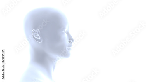 futuristic 3d head of a man, semi-profile (conceptual 3d illustration on a white background)