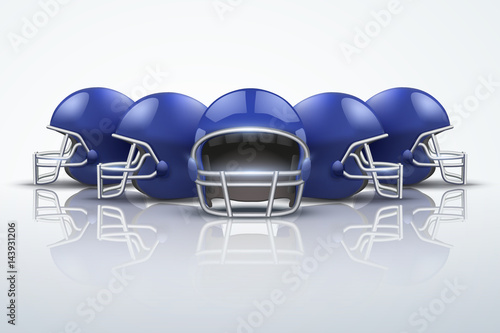 Sport Background with blue american football helmets. Symbol of sporting equipment and team. Editable Vector Illustration.