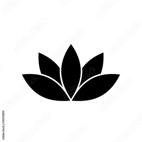 Lotus plant symbol. Spa and wellness theme design element. Flat black vector illustration.