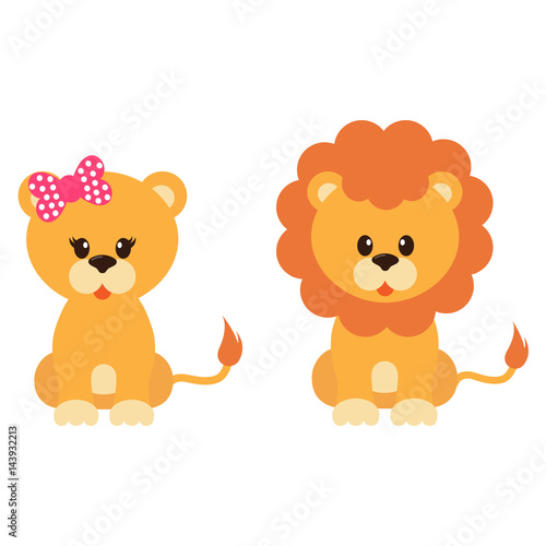 cartoon lioness and lion Stock Vector | Adobe Stock