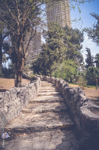 cairo  egypt  march 11  2017  old stairs road at fish garden in zamalek