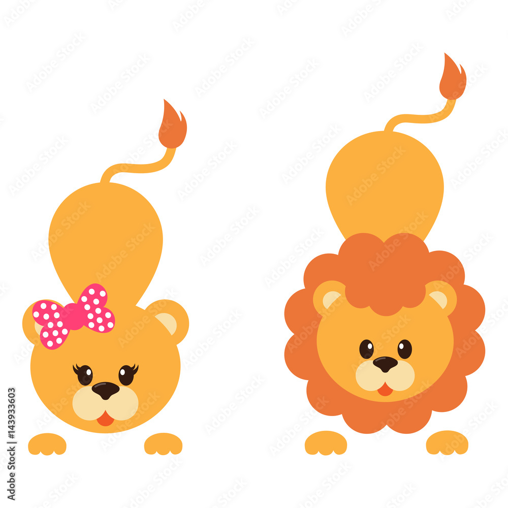 cartoon lioness and lion vector Stock Vector | Adobe Stock