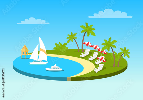 Tropical Beach On Sunny Ocean Shore Circle Concept