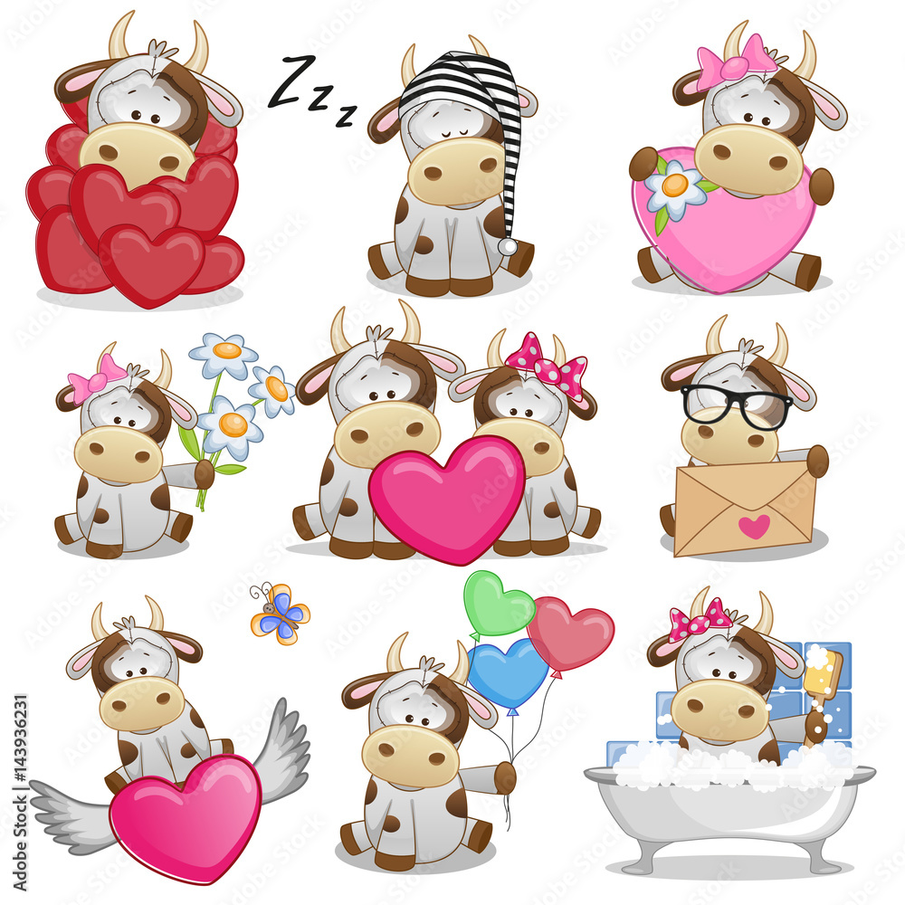 Set of Cute Cartoon Cow Set of Cute Cartoon Cow