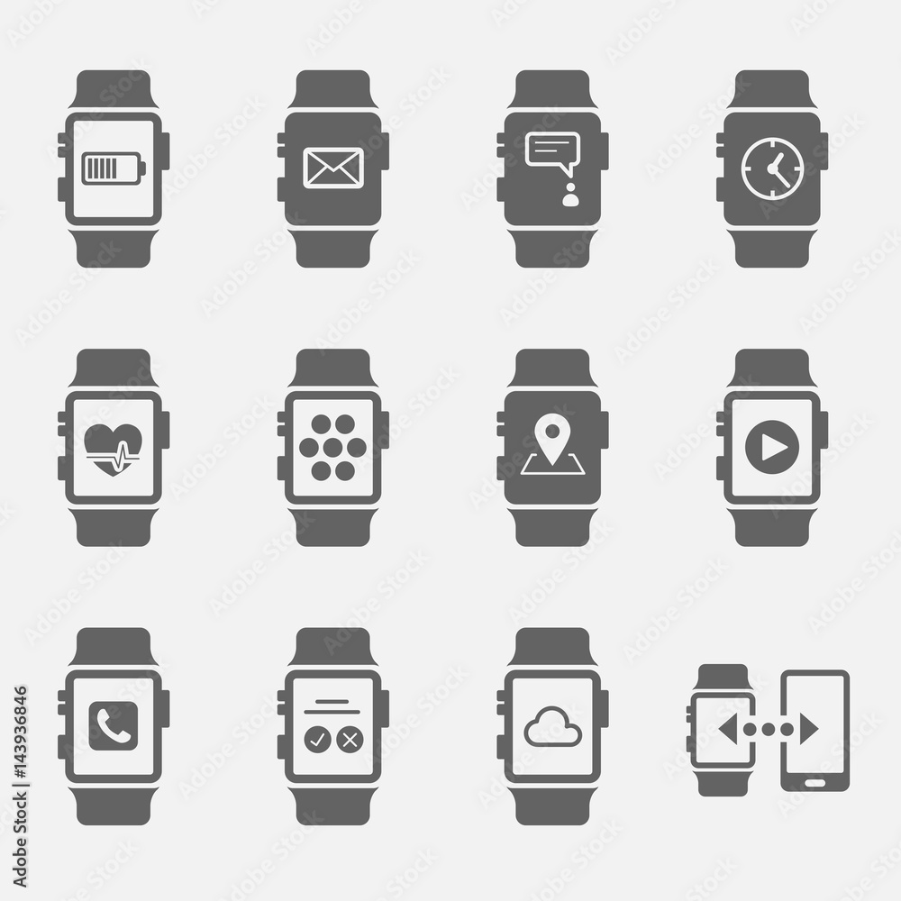 Vector icon set of smart watches Vector icon set of smart watches