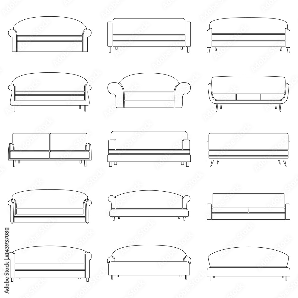 Set of contour sofa icons, vector illustration