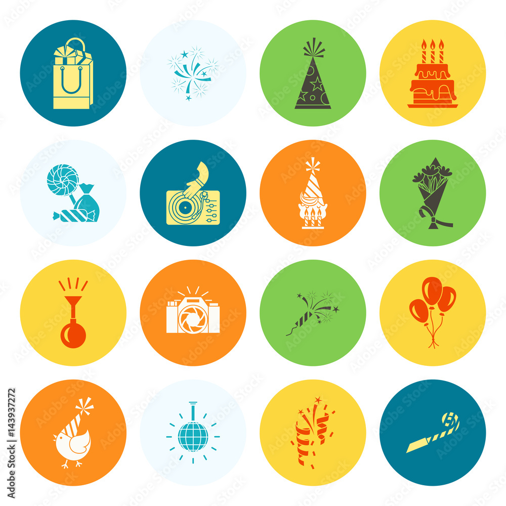 Fototapeta premium Happy Birthday Icons Set