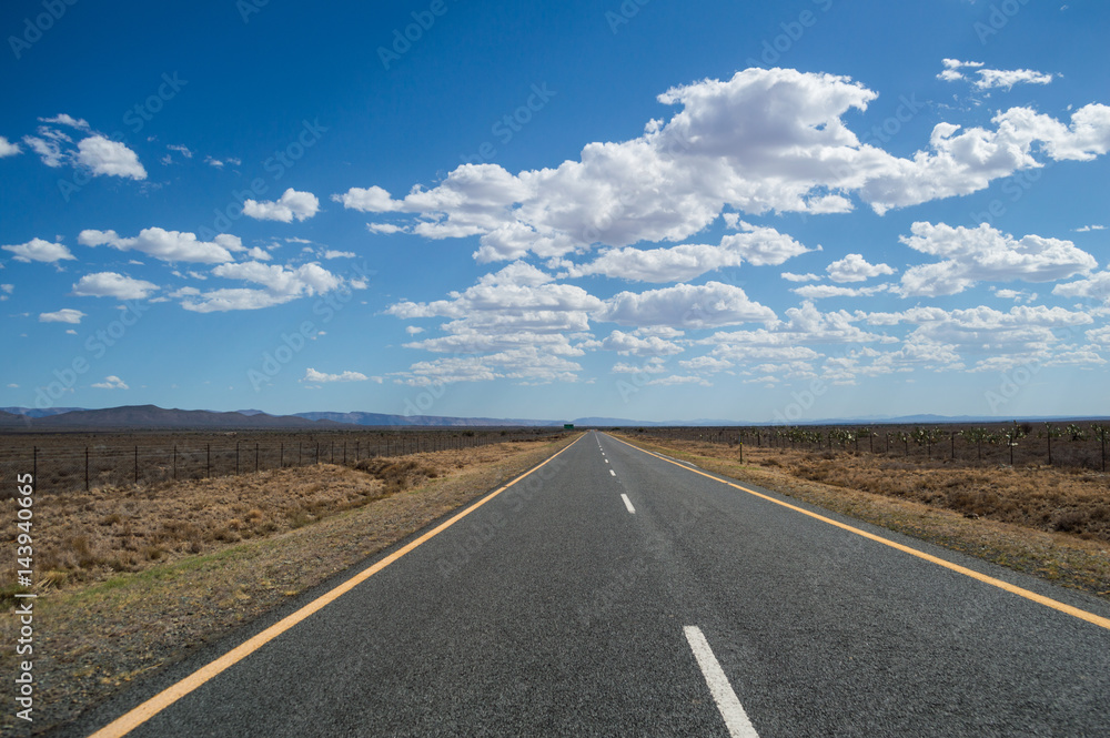 Prairie Landscape with Mountains and Highway, Western Cape, South Africa Prairie Landscape with Mountains and Highway, Western Cape, South Africa