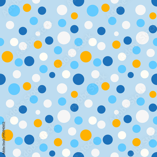 Colorful dot seamless pattern. Small polka dots on a blue background, for kids pattern, scrapbooks, baby shower or party cards design