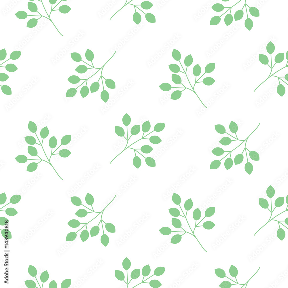 Small leaves seamless vector pattern on white background. Nature leaf background.
