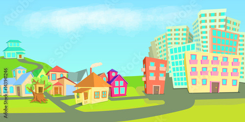 City houses horizontal banner types, cartoon style