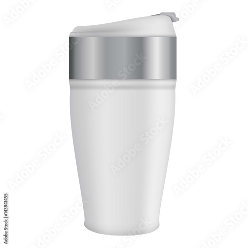 White thermos mug mockup, realistic style