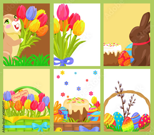 Easter Openings Chocolate Bunny Colored Egg Tulips