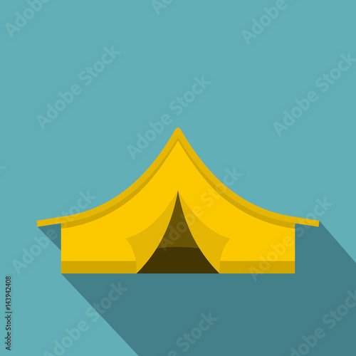 Yellow tourist tent icon, flat style