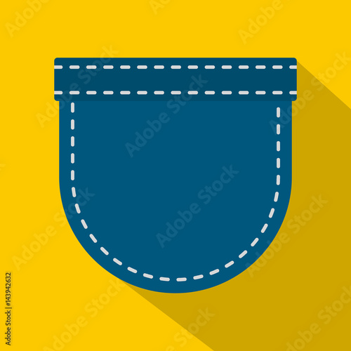 Blue jeans pocket icon, flat style