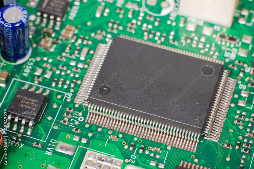 A close-up of the microchip on the motherboard A close-up of the microchip on the motherboard