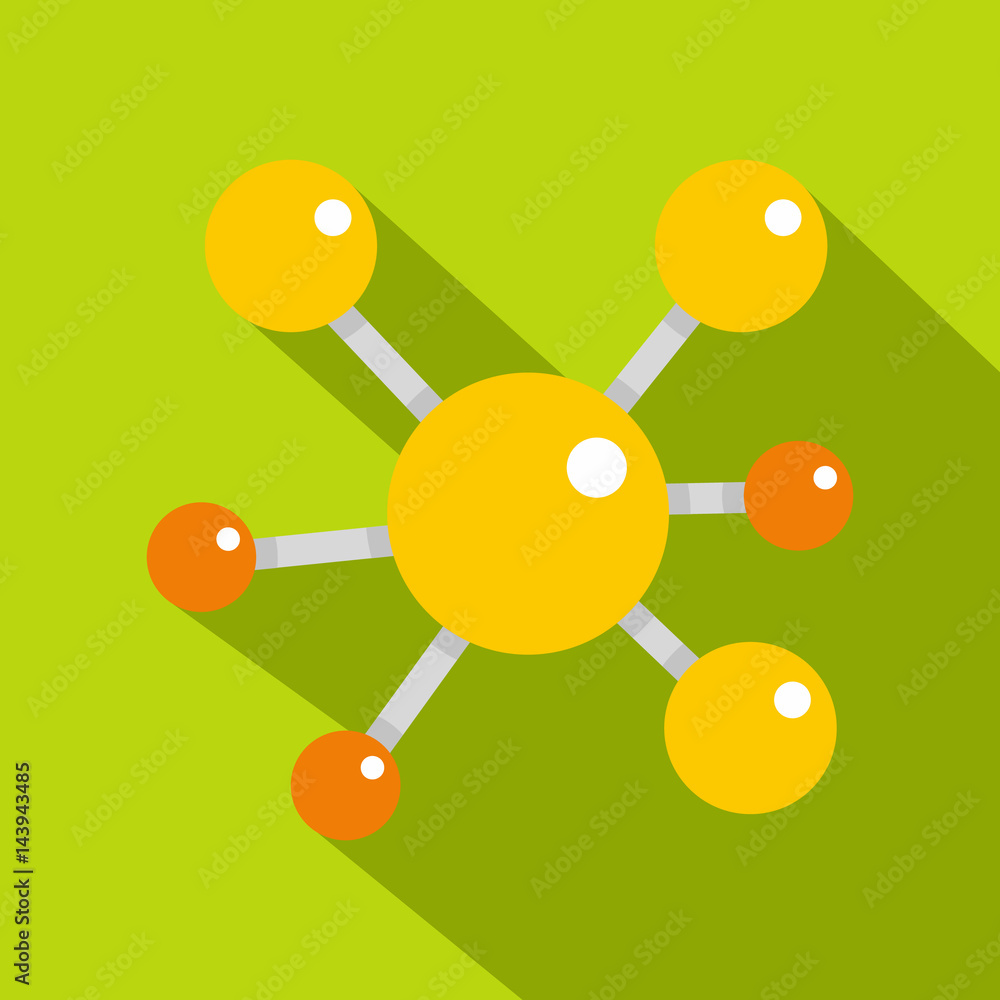 Yellow molecular model icon, flat style