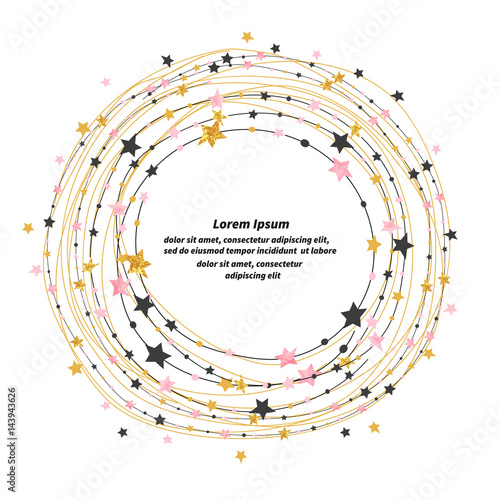 Circle stars frame border with place for text. Vector round celebration decor. 