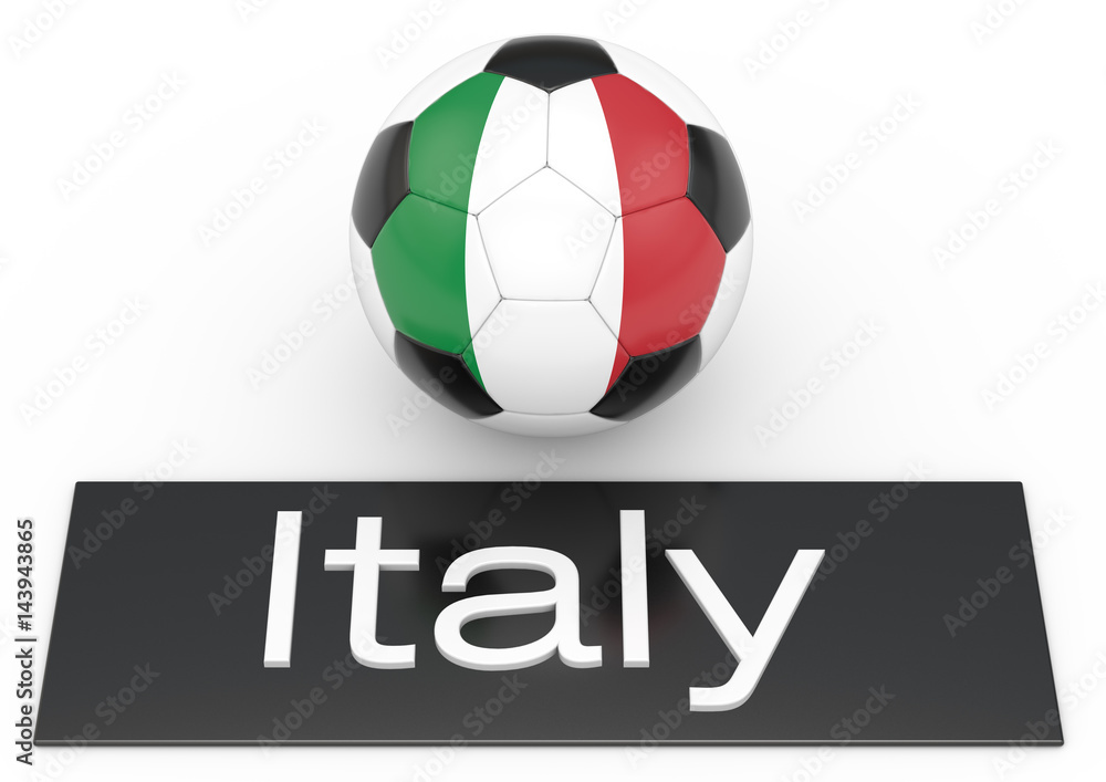 Fußball mit Flagge Italy, Version 1, 3D-Rendering	
