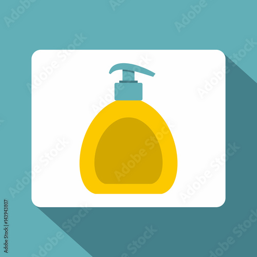 Yellow liquid soap bottle icon, flat style