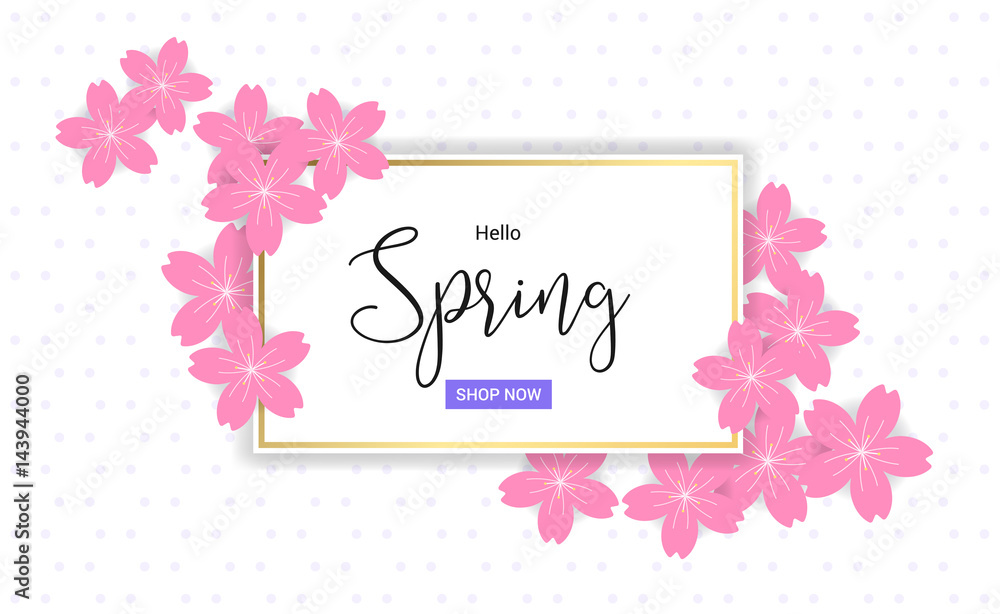 Cherry blossom frame or hello spring flowers frame design in vector