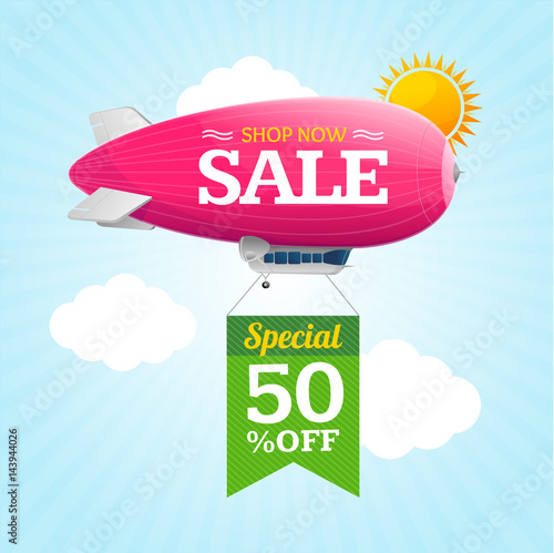Sale Concept Labels with Airship. Vector