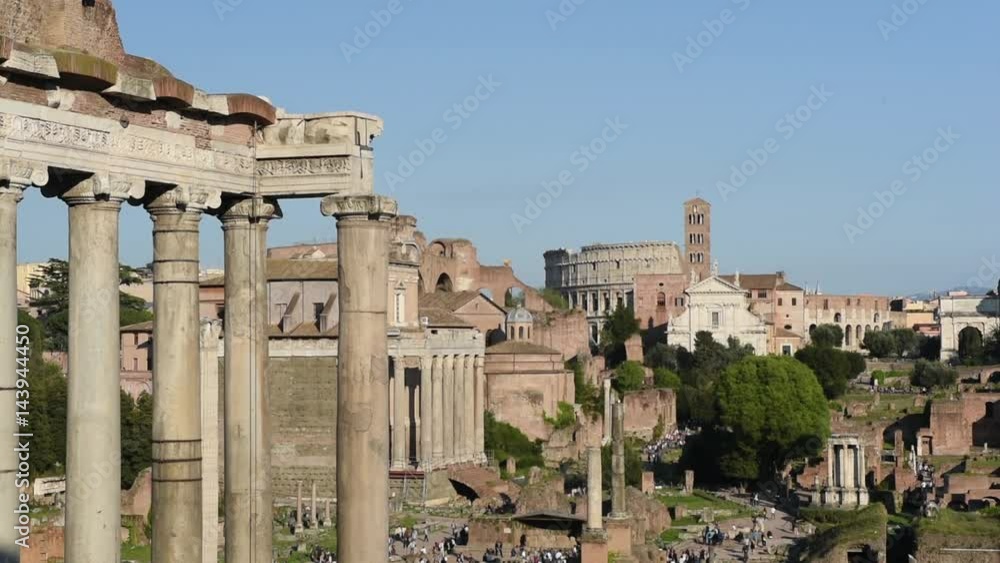 Rome, Roman forum view at sunset with clear blue sky