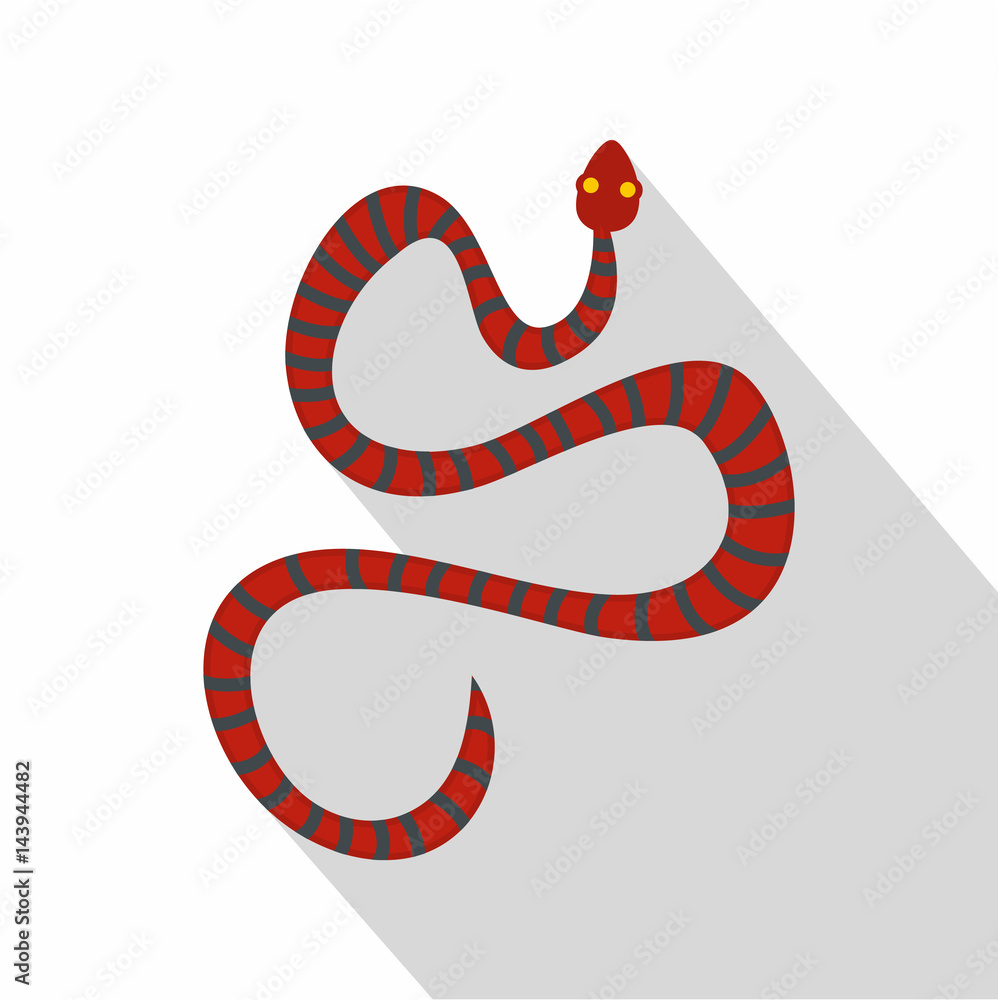 Naklejka premium Red snake with blue stripes icon, flat style