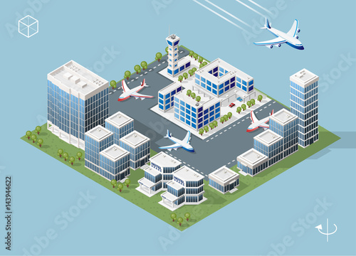 Set of Isolated High Quality Isometric City Elements on Blue Background