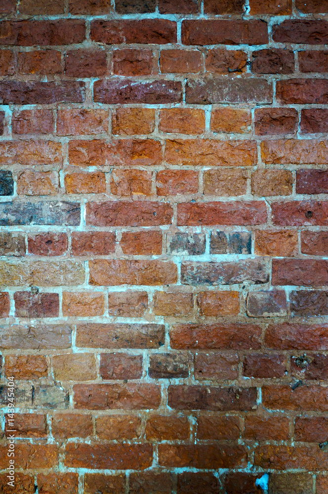 Naklejka premium Old wall of red bricks, vintage texture