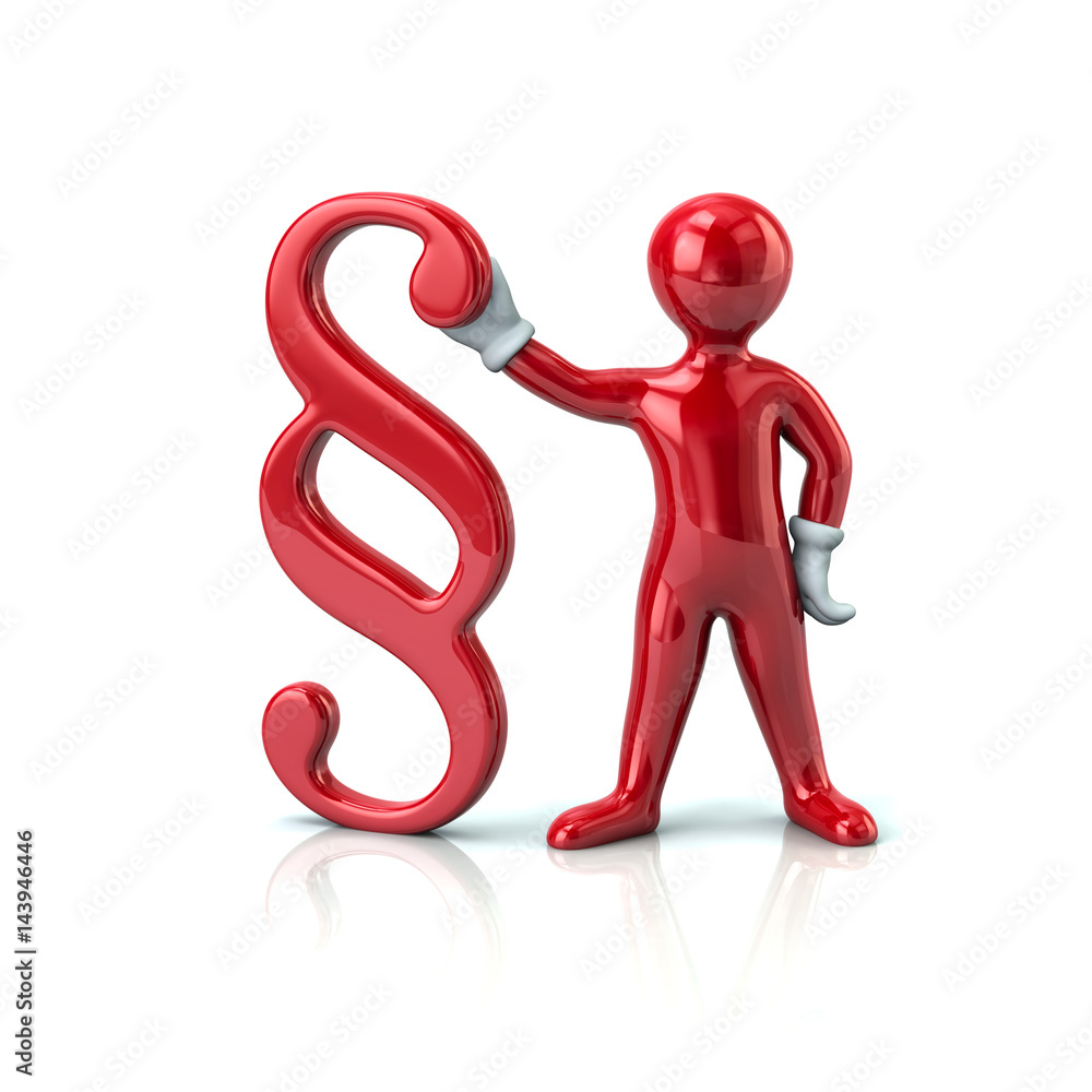 Red character man holding paragraph symbo Red character man holding paragraph symbo