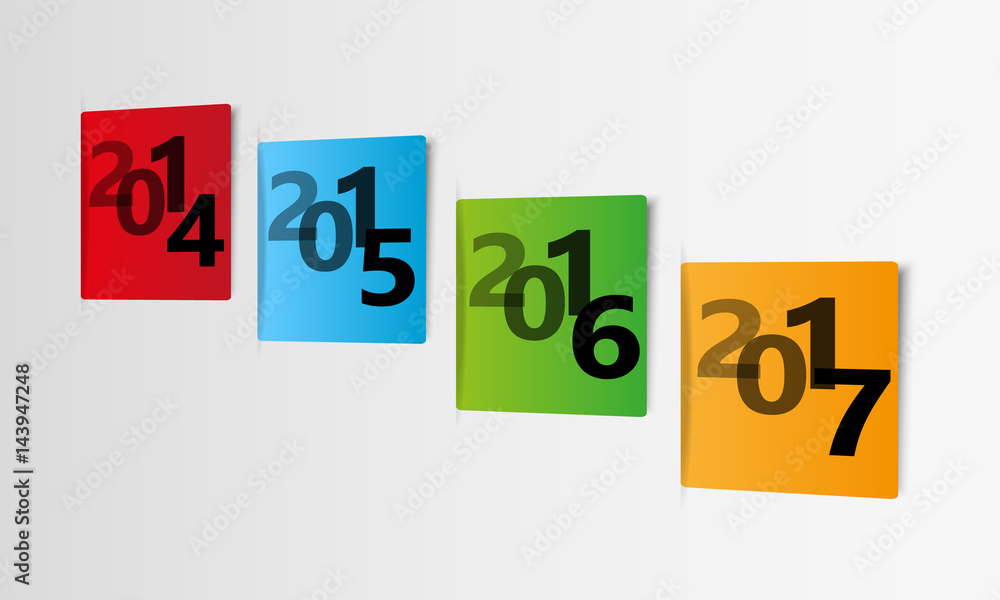Timeline web graphic design with color paper year cards with shadow effect Timeline web graphic design with color paper year cards with shadow effect
