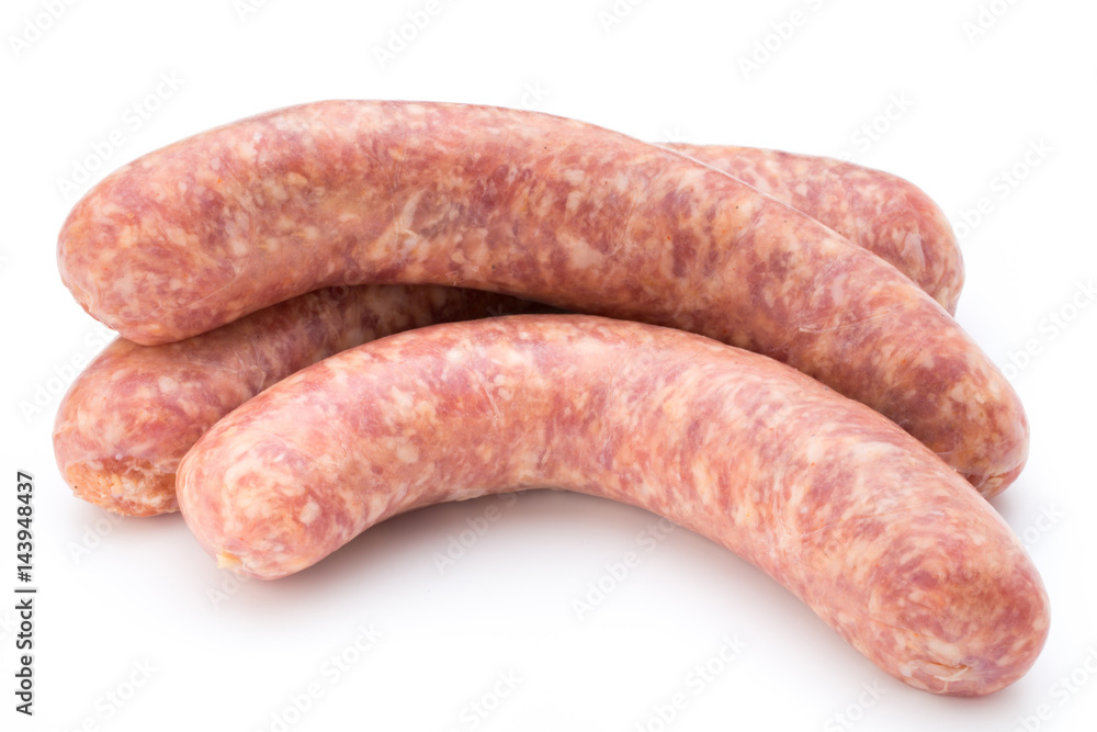 Raw sausage with parsley leaf isolated on white background. Raw sausage with parsley leaf isolated on white background.