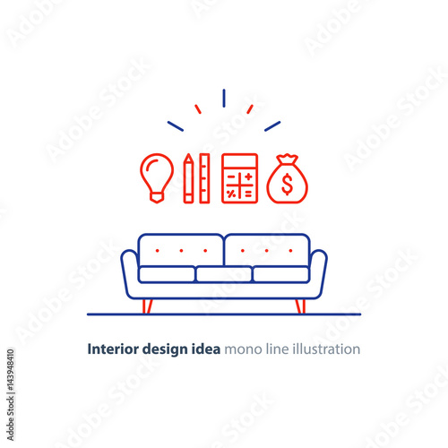 Interior design solution, home renovation planning icons