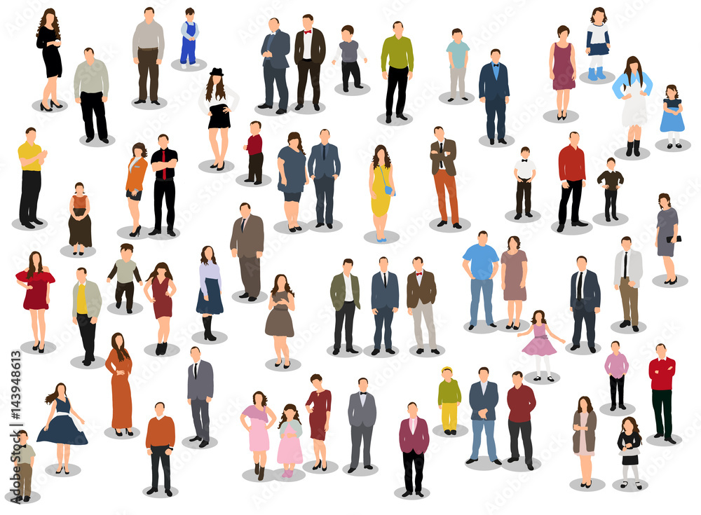  collection of people flat style, isometric people women, man, children