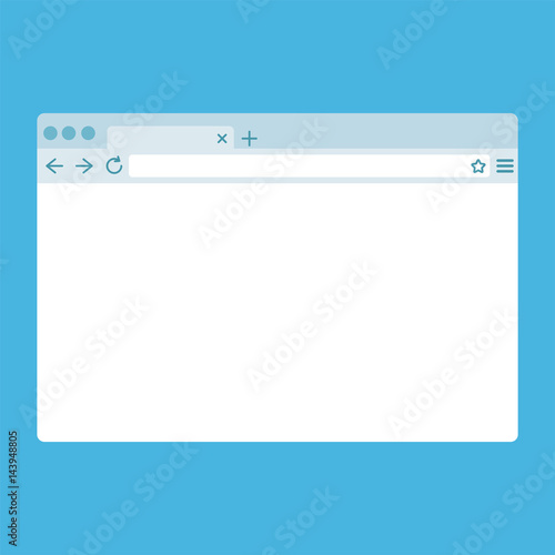 Simple flat browser window isolated on blue background.