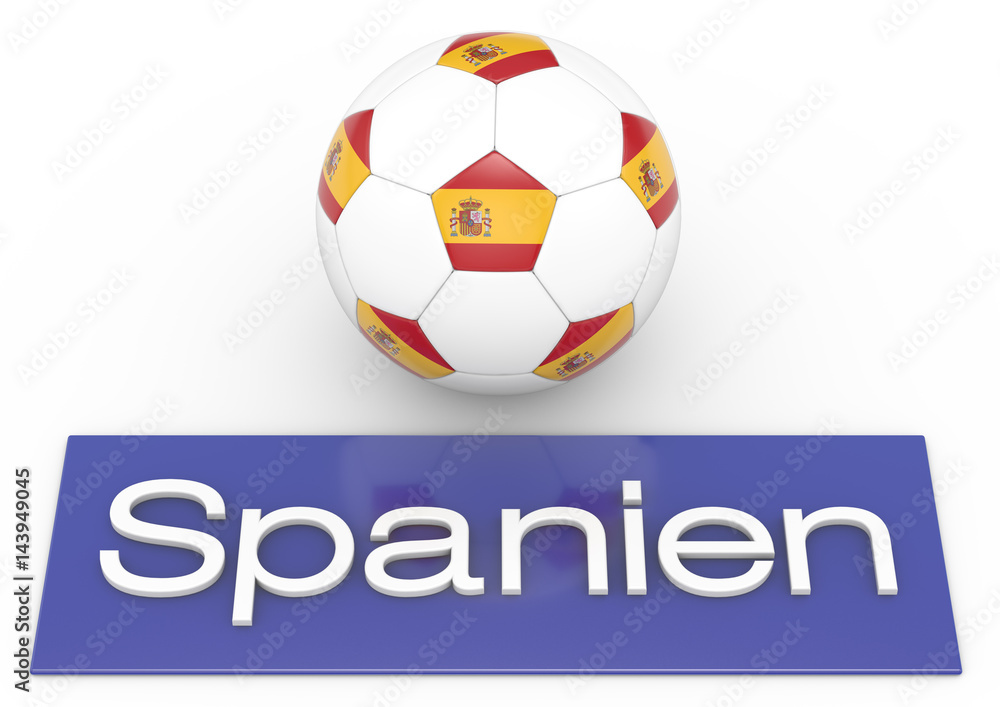 Fußball mit Flagge Spanien, deutsche Version, Version 2, 3D-Rendering Fußball mit Flagge Spanien, deutsche Version, Version 2, 3D-Rendering
