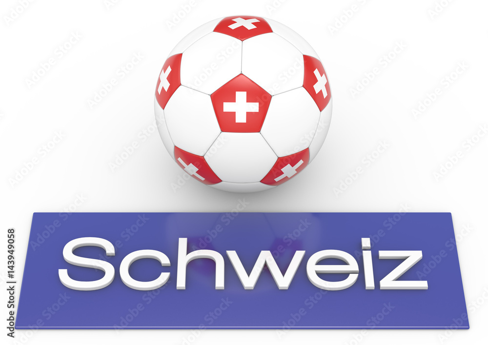 Fußball mit Flagge Schweiz, deutsche Version, Version 2, 3D-Rendering Fußball mit Flagge Schweiz, deutsche Version, Version 2, 3D-Rendering