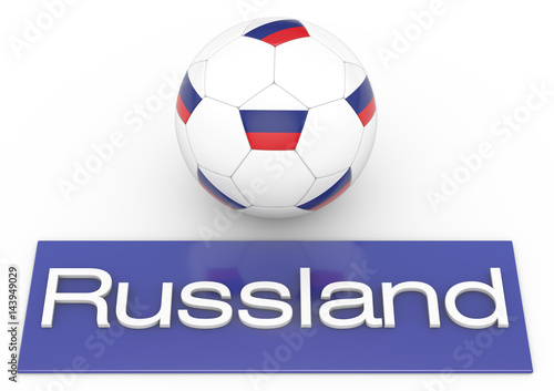 Fußball mit Flagge Russland, deutsche Version, Version 2, 3D-Rendering