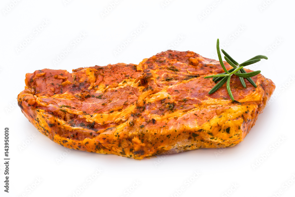 Pork chop, marinated. Isolated on the white background. Pork chop, marinated. Isolated on the white background.